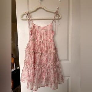 Pink Floral Ruffle Tie-Shoulder Dress